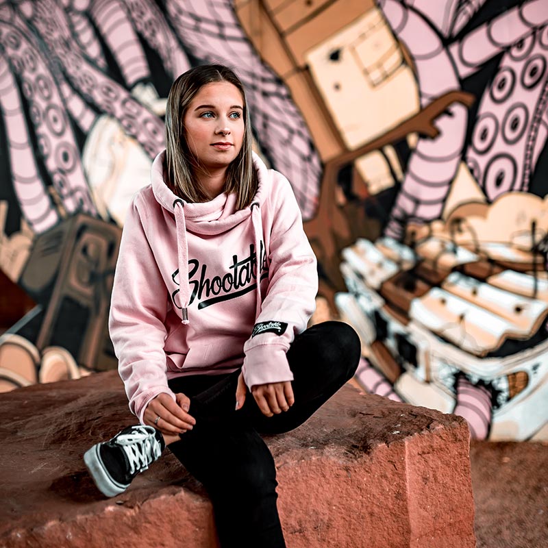 Girl with pink Shootable hoodie