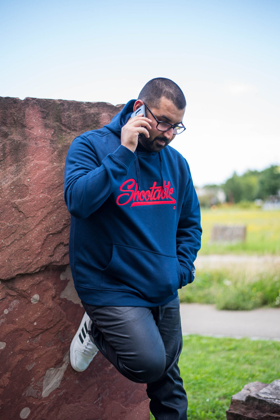 Hoodie Man , blue & red stitched